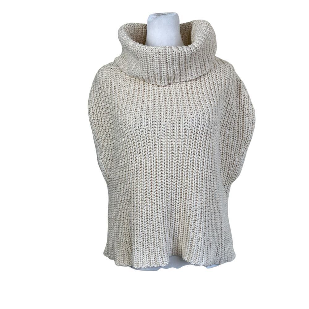 Industry Sz S Chunky Knit Cowl Neck Cap Sleeve Sweater Vest in Cream 100% Cotton